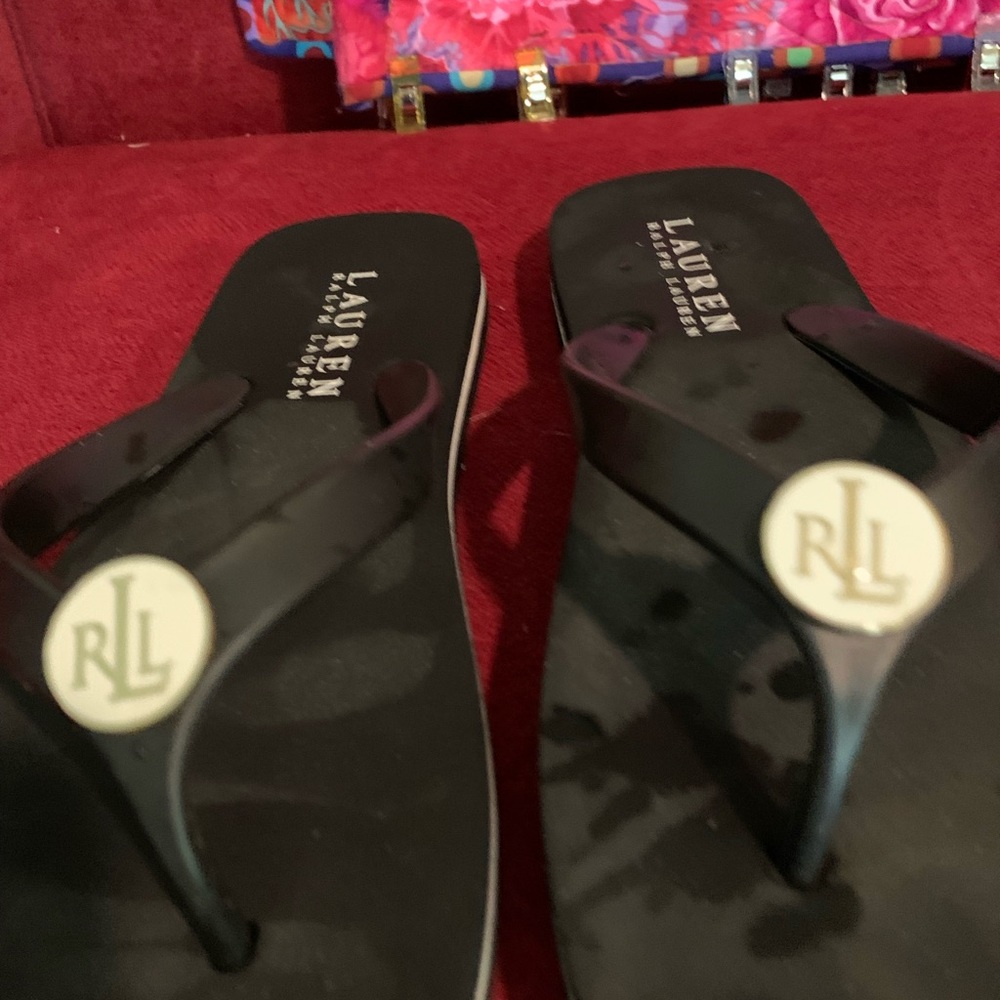 Ralph Lauren flip flops, black - Picture 1 of 3